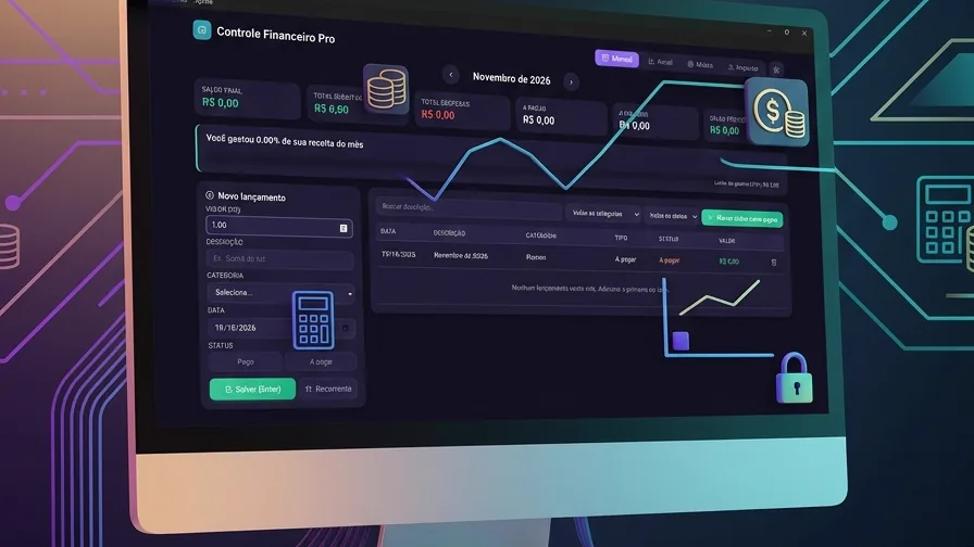 Mockup do painel do Controle Financeiro Pro em um monitor